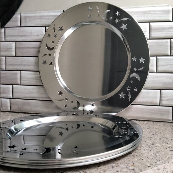 Set of 4 Cosmic Metal Charger Plates / Trays (A)